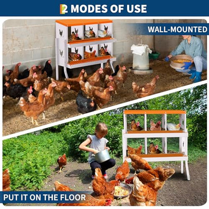 Chicken Nesting Box,6 Holes Galvanized Steel Metal Chicken Laying Box with Automatic Roll-Away Egg Collection System & Removable Tray,Wall Mount Nesting Boxes - color: Orange, size: 6 Holes with Legs