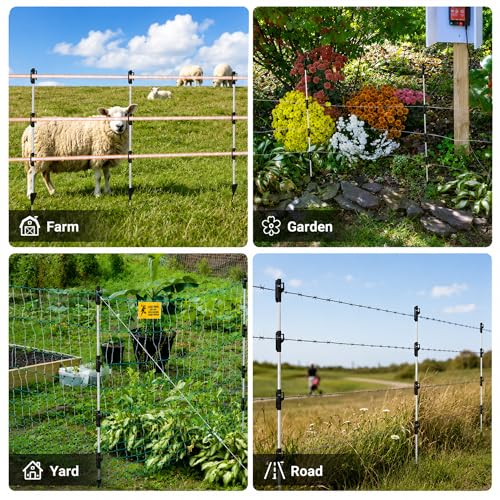 50 Pack Fixed Insulator Fiberglass Posts, 48 Inch Fiberglass Electric Fence Posts, Easy Step-in Posts for Livestock Fencing, Garden Fencing and Boundary Marking,Grey - color: Grey