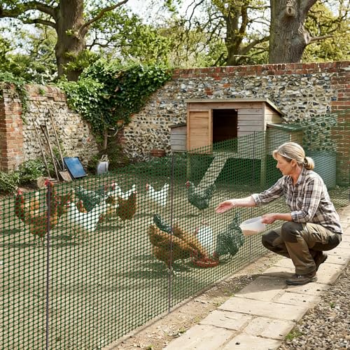 SUNYRISY Plastic Garden Mesh Fence Roll with Metal Stakes, Temporary Fencing Outdoor Dog Fence, 40in x 82ft Chicken Fencing Netting Animal Barrier for Backyard Poultry Pet, Green Grid - color: Green Grid