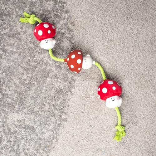 Fuzzl Tugga Magic Shrooms Dog Toy 75cm - Rope Latex and Plush Dog and Puppy Throw Fetch and Tug with Squeaker Mushrooms Enrichment - style: Rope Mushrooms