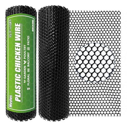 Heavy-Duty 15.7 in x 20 ft Black Plastic Chicken Wire Mesh | 500GSM Garden Fence Garden,Poultry,Dogs,Rabbit - Flexible Poultry Netting for Balcony Barrier & DIY Crafts - color: 20ft Black