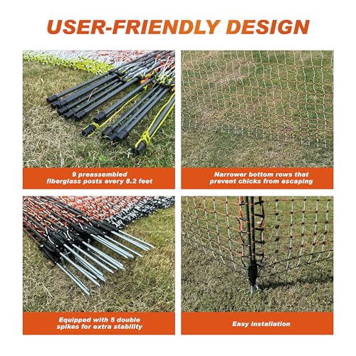 Poultry Electric Netting Fence - 41.3''H (can be Manually Raised to 53.1''H) x 65.6'L for Flying Chicken, Sheep, Goats in Farms, Ranches and Gardens, PK2 - style: (41.3 to 53.1)" x 65.6' - PK2