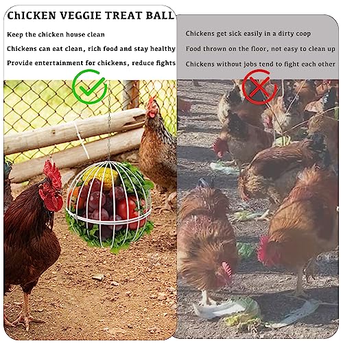 Hanging Chicken Feeder - 7.1 Inch Large Iron Chicken Veggie Treat Ball - Sturdy Chicken Treat Holder with 15.7 Inch Hanging Chain - White - color: White