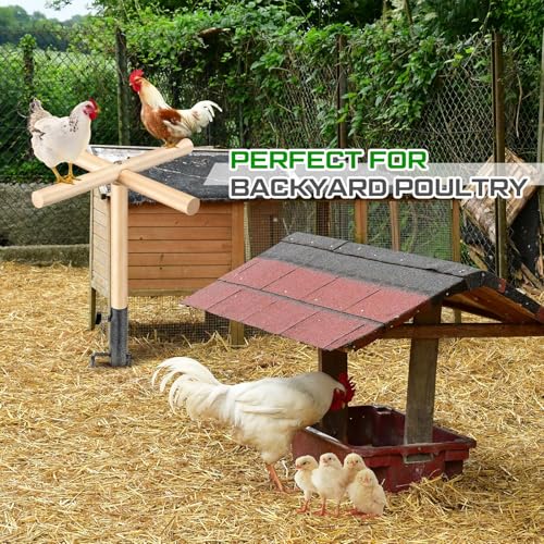 Colingmill Chicken Perch Toy for Coop 16.54 x 17.72 Inch Wooden Chicken Perch Stand with Metal Ground Plug Chicken Coop Accessories Outdoor Poultry Playground Toys or Poultry Rooster Large Bird Parrot
