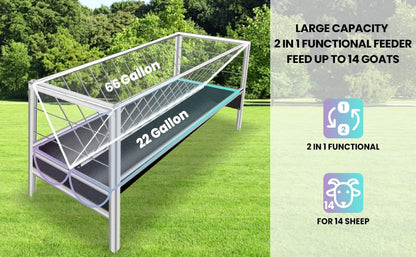 5 Ft Long Goat Hay Feeder, 88 Gallon Feeding Tray for Livestock Feeder, 2 in 1 Hay Feeder for Goats, Feeding Goats, Sheep and Ponies, for Farms, Sheep Sheds (Rubber)