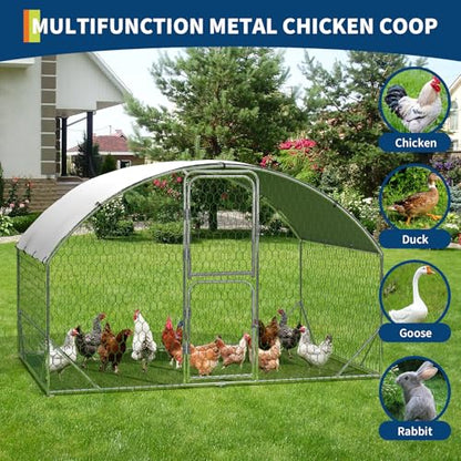 Garvee Large Metal Chicken Coop 6.5 ft Metal Chicken Run with Waterproof UV Resistant Cover & Double Doors, Walk-in Poultry Coop for Yard - size: 9.8' x 6.5' x 6.5'
