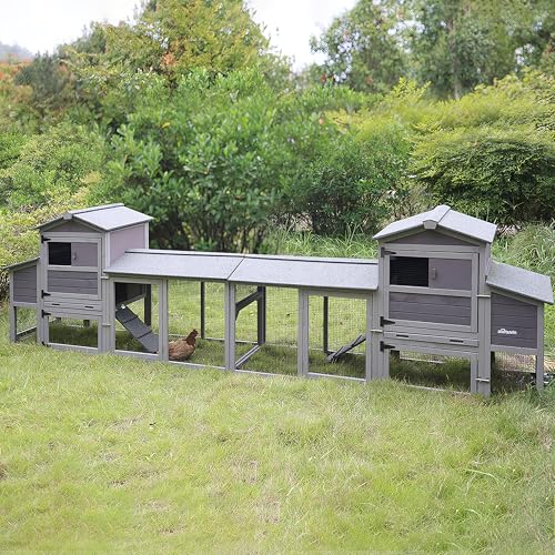Aivituvin 160in Chicken Coop Extension Design Wooden Hen House Poultry Cage Movable with Nesting Box and Run (Two Sets) - color: Grey, size: AIR61-C