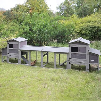 Aivituvin 160in Chicken Coop Extension Design Wooden Hen House Poultry Cage Movable with Nesting Box and Run (Two Sets) - color: Grey, size: AIR61-C