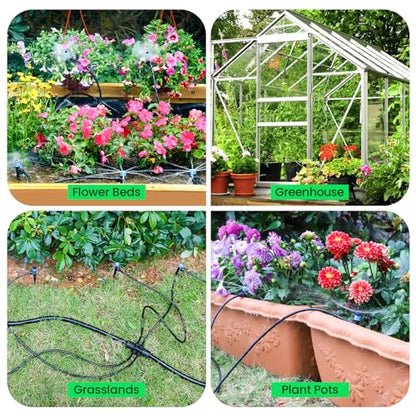 MIXC 247 FT Drip Irrigation System,Quick Connector Garden Watering System Automatic Sprinkler System Kit for Lawn Raised Bed Greenhouse Plant Watering System with 1/4'' Tubing,Drip Emitters,Connectors - size: 50FT Main tube+197FT 1/4'' tube