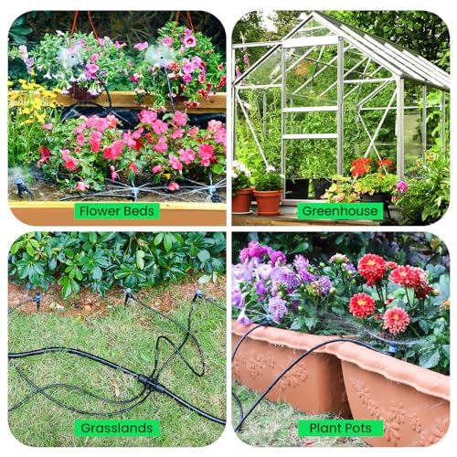 MIXC 230FT Quick-Connect Drip Irrigation System Kit, Automatic Garden Watering System with 1/4" & 1/2" Fast-Lock Tubing - Adjustable Nozzles & Sprinklers for Garden, Greenhouse, Lawn, Potted Plants - size: 33FT Main tube+197FT 1/4'' tube