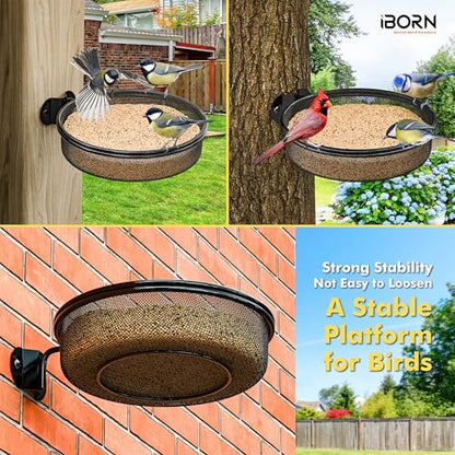 iBorn Wall Mounted Bird Feeder Tray,Metal Mesh Tray for 7.3”Wild Bird Seed Tray Tree Mount, Widely Installed on Wooden Post, Fences, Trees and Walls, Pack of 2 - size: Mesh Tray, Pack of 2