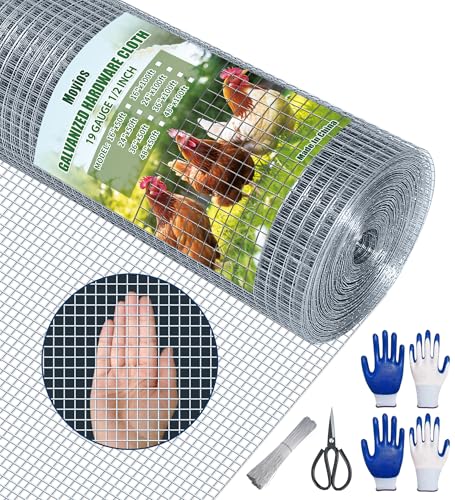Hardware Cloth 1/2 Inch 24 in x 50 ft 19 Gauge, Hot Dip Galvanized Wire Mesh Rolls Welded Chicken Wire Fencing for Chicken Coop Barrier, Poultry Netting Cage Wire Fence(1/2 inch 24''× 50') - color: Silver(24*50-1)