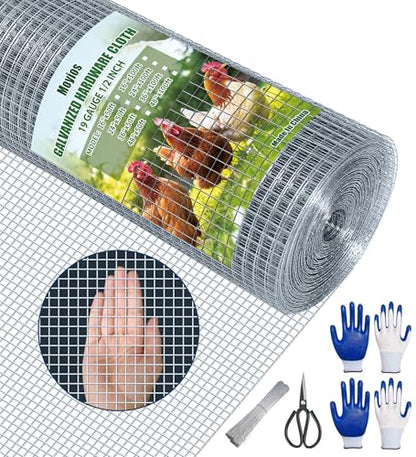 Hardware Cloth 1/2 Inch 16 in x 50 ft 19 Gauge, Hot Dip Galvanized Mesh Rolls Welded Chicken Wire Fencing for Chicken Coop Barrier, Poultry Netting Cage Wire Fence - color: Silver(16in*50ft )