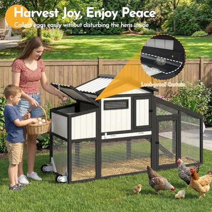 65" Chicken Coop with 2 Wheels and Handle, 2-Story Mobile Wooden Hen House with Nesting Box, Sloped Roof, Removable Tray, Outdoor Poultry Cage for Chickens, Ducks & Rabbits - size: 65.0"L x 26.0"W x 39.0"H