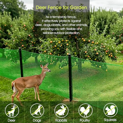 Deer Fence, RIFNY 2.6 x 50 FT Plastic Mesh Fencing Netting for Garden Outdoor Yard, Temporary Fence to Protect Plants Fruit and Ideal for Deer Dogs Chicken (Green) - size: 2.6 x 50 FT