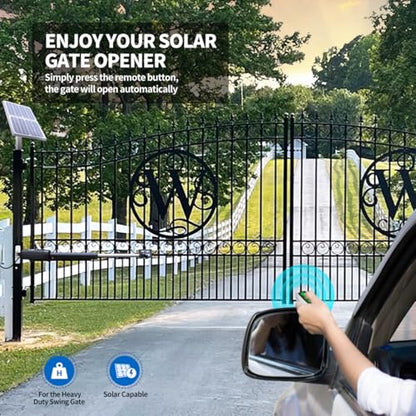 TOPENS AD8S Automatic Solar Gate Opener for Heavy Duty Dual Swing Gates Up to 18ft per Arm, Dual Swing Gate Operator Battery Powered with Remote Control Kit Gate Motor Solar Panel Included - size: Solar Dual Swing Gate Opener Heavy Duty