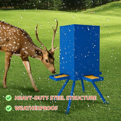 PROLEE 85lbs Deer Feeder,Weatherproof Deer Feeders with 4 Feeding Tray and 4-Leg Stand,Heavy Duty Metal Gravity Feeder for Deers and Wildlife (Blue) - color: Blue