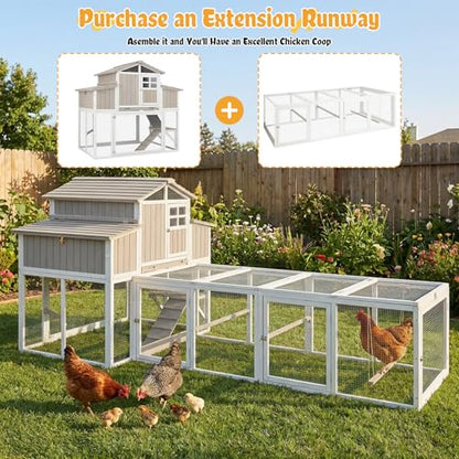Super Large Chicken Coop with Run for 6-12 Hens, Outdoor Chicken Hen House with 4 Nesting Boxes, Pull-Out Tray, 5 Perches, 2-Story Wooden Poultry Cage with Dual-Side Egg Collection