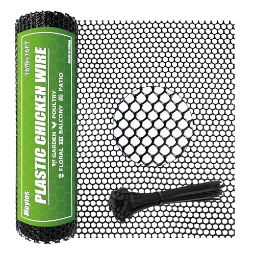 Heavy-Duty Black Plastic Chicken Wire Mesh, 16in x 16.4ft Plastic Mesh Roll with 30 Zip Ties for Poultry Coop, Rabbit Run, Plant Support, Garden Fencing and Balcony Barrier - color: 16ft Black