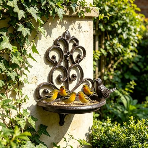 Wall Mounted Cast Iron Feed Trough for Mealworms, Vintage Decorative Bird Feeder, Scratch-resistant Heavy Duty Feeding Trough with Screws(Style B) - size: Style B