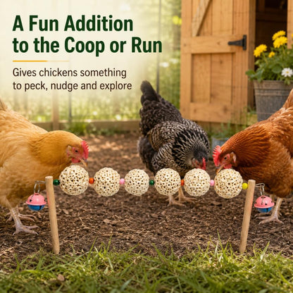 Chicken Enrichment Toy for Coop and Run, Ground Stake Sola Ball Pecking Toy with Colorful Beads and Bells for Hens, Backyard Chickens and Poultry