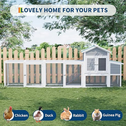 122'' Large Wooden Chicken Coop, Outdoor Chicken Cage with Sloped Asphalt Roof, Sliding Tray & Nesting Box, Weather-Resistant Poultry Cage for 4-6 Hens