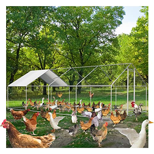 CHIKENCOOP Large Metal Chicken Coop Walk-in Poultry Cage Chicken Runs for Yard with Coverd Chicken Pen for 40 Chickens Duck Rabbit House Outdoor