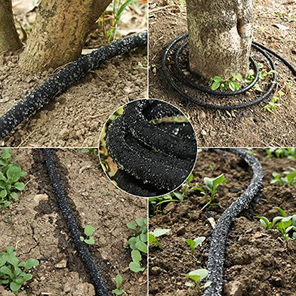 Soaker Hose 150 FT for Garden with 1/2" Diameter Irrigation Hose Save 70% of Water Solid Brass Interface Eminently Suitable for Lawn and Garden Bed Cover - size: Brass 150FT