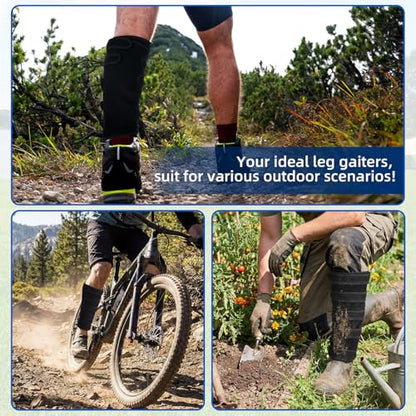 Cuffbow 2 Pairs Leg Gaiters with Hook and Loop Straps Neoprene shin guards Lower leg protection Calf shield for Men Women Yard Work mountain bike ride Hiking Cross Country Outdoor Activities Essential