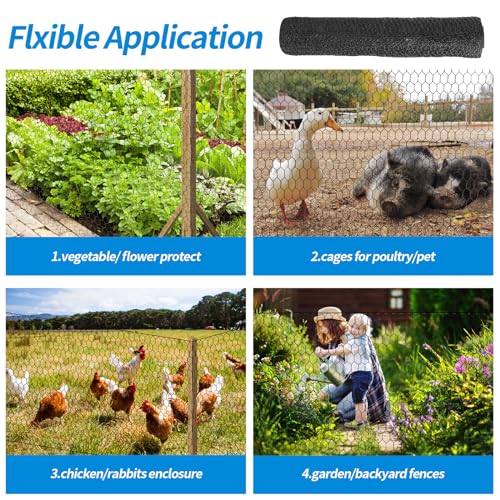 48'' x 150' Black Chicken Wire Mesh Fence, 19 Gauge Galvanized Poultry Netting and 1 inch Garden Mesh Fence Roll, Chicken Wire for Floral Arrangements/Crafts/Farm/Livestock/Pet Protection - size: 19 gauge 48'' x 150'
