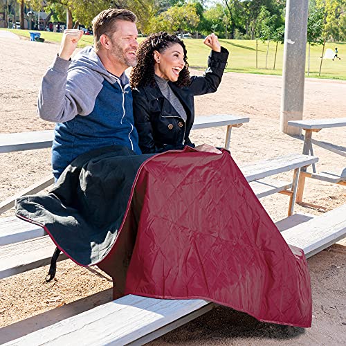 BRAWNTIDE Large Waterproof Outdoor Blanket, Extra Thick Fleece, Warm, Windproof & Sandproof, Quilted Stadium Blanket for Sports Events, Beach, Camping, Picnics, Dogs & Car, 82" x 55 - color: Wine