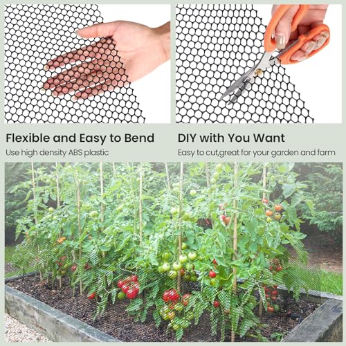 Landical 6 Rolls Plastic Chicken Wire Fencing Mesh 120 x 15.7 Inch Each Plastic Mesh Fence with Zip Ties Hexagonal Poultry Netting Garden Fencing Cat and Bird Netting (Black) - color: Black