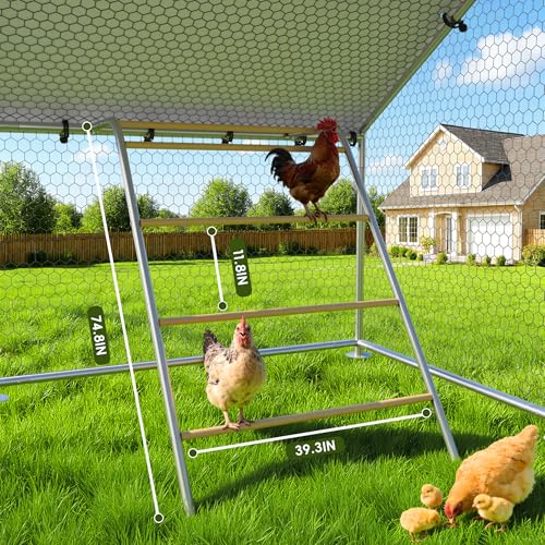 Large Metal Chicken Coop with Roosting Perch Walk-in Poultry Cage Chicken Run Duck House Chicken Pen Spire Shaped Coop with Waterproof Cover for Outdoor Backyard Farm Use(10' L x 19.7' W x 6.4' H) - size: 236.4"L x 120.0"W x 76.8"H