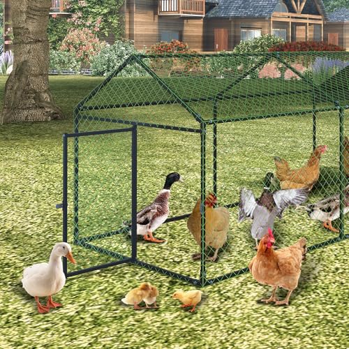 Large Chicken Coop, 120" x 40"x 40" Metal Chicken Run for Yard, Outdoor Chicken Pen with Waterproof and Anti-UV Cover for Backyard Farm Chicken Rabbit Duck, Black - color: Black
