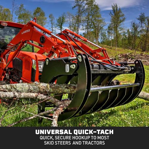 Titan Attachments 72" Extreme Root Grapple Rake Attachment, Universal Quick Tach Connection, Twin 3,000 PSI Cylinders, Replaceable Forged Steel Teeth, Tractor Accessories - style: 72 in.
