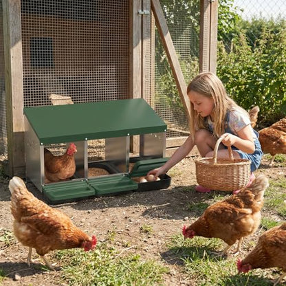 Garvee 3-Hole Chicken Nesting Box with Removable Lid, Metal Chicken Coop with Roll Away Design/Easy Egg Collection/Ventilation Holes, for Chicken Coops, Duck Coops and Hens (Green) - color: GREEN, size: 3-Hole