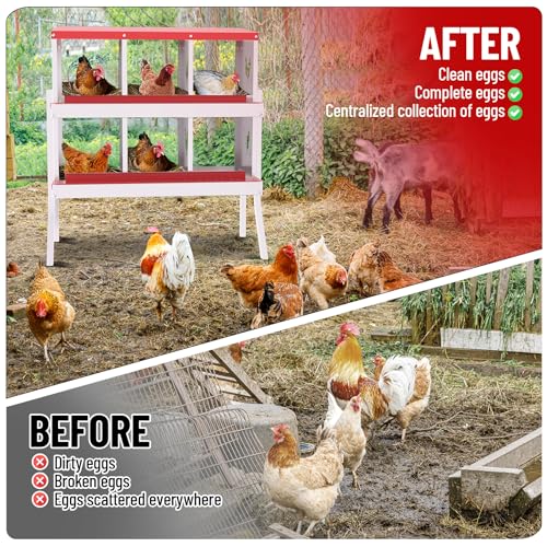 Chicken Nesting Box,6 Holes Galvanized Steel Metal Chicken Laying Box with Automatic Roll-Away Egg Collection System & Removable Tray,Wall Mount Nesting Boxes - color: Red, size: 6 Holes with Legs