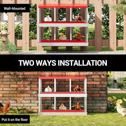 Chicken Nesting Box, 6 Compartment Metal Chicken Nesting Boxes for Chicken Coop, Large Vented Holes Chicken Laying Boxes with Rollout Egg Collection, Wall Mount Chickens Coops - color: Red, size: 6 Holes