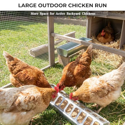 Gowoodhut Large Chicken Run with Nesting Boxes for 4-6 Chickens, Wooden-Framed Outdoor Chicken Coop with Reinforced Wire Mesh, Expandable Poultry Enclosure, Shade Cover & Perches, Grey - size: PET28-Grey