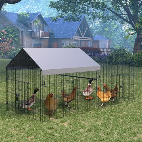 Metal Chicken Coop, Chicken Run Pen for Yard with Cover, Outdoor Metal Portable Chicken Cage with 4 Door and 1 Window for Outside Duck Rabbit Hen, 86"×40"×40" - size: 86"L x 40"W x 40"H