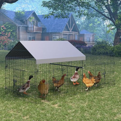 Metal Chicken Coop, Chicken Run Pen for Yard with Cover, Outdoor Metal Portable Chicken Cage with 4 Door and 1 Window for Outside Duck Rabbit Hen, 86"×40"×40" - size: 86"L x 40"W x 40"H