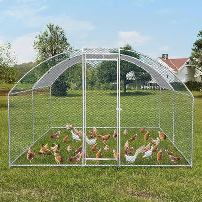 Outvita Large Metal Chicken Coop, 13×10FT Walk-in Poultry Cage with Waterproof & Anti-UV Round Arch Cover, Duck Rabbit Hen Cage Galvanized Mesh for Outdoor Yard Backyard and Farm - size: 156.0"L x 120.0"W x 78.0"H