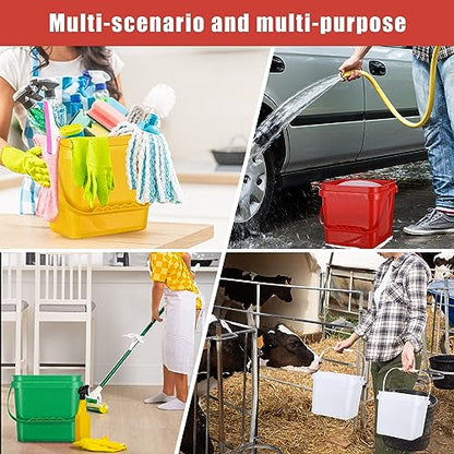 Mifoci 4 Pcs Plastic Bucket 5 Quart Square Cleaning Bucket Utility Small Pail with Handle for House Cleaning Storage Livestock Feeding Car Washing (Red,Yellow,White,Green) - color: Red, Yellow, White, Green