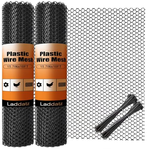 2-Pack Plastic Chicken Wire Mesh - 15.7 in x 10 ft Black, Plastic Wire Mesh Fence for Dogs, Cats & Poultry - Garden Netting & Animal Barrier, Balcony Netting for Pets - Laddatz - color: Black 2 Pack