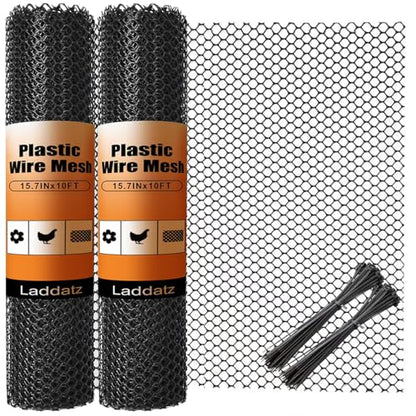 2-Pack Plastic Chicken Wire Mesh - 15.7 in x 10 ft Black, Plastic Wire Mesh Fence for Dogs, Cats & Poultry - Garden Netting & Animal Barrier, Balcony Netting for Pets - Laddatz - color: Black 2 Pack