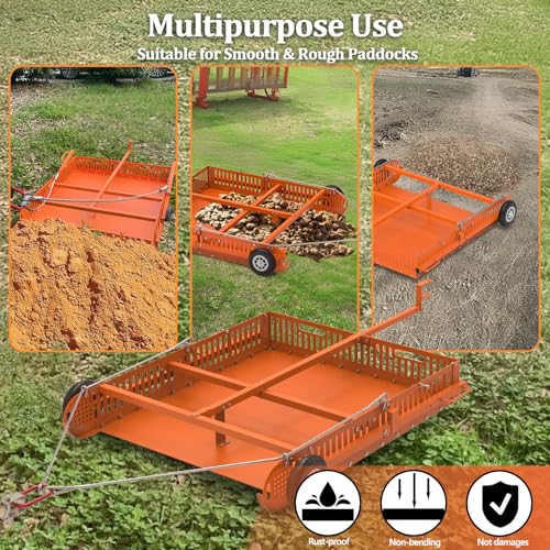 2 in 1 Horse Paddock Cleaner & Trailer, Tow-Behind Trailer Horse Manure Scoop, 2 in 1 Field Cleaner & Scooper for Paddock, Horse Pasture