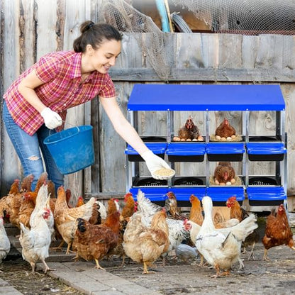 Chicken Nesting Box, 8 Compartment Roll Away Egg Laying Box for Hens, Wall Mounted & Freestanding (2 Modes of Use), Easy Egg Collection, Cleanable Pull Out Nesting Box, Blu, WL - color: Blue, size: 8 - Slot - With Legs