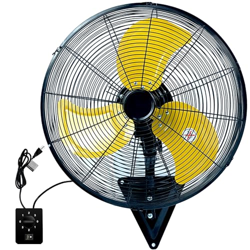 20" Wall Mount Fan, Powerful Airflow High Velocity Oscillating Wall Fans | Max 7100 CFM Heavy Duty Industrial Mounted Fan, 3-Speeds for Garage, Factory, Patio, Indoor, Shop & Commercial Use, 20 Inch - color: 20" Yellow