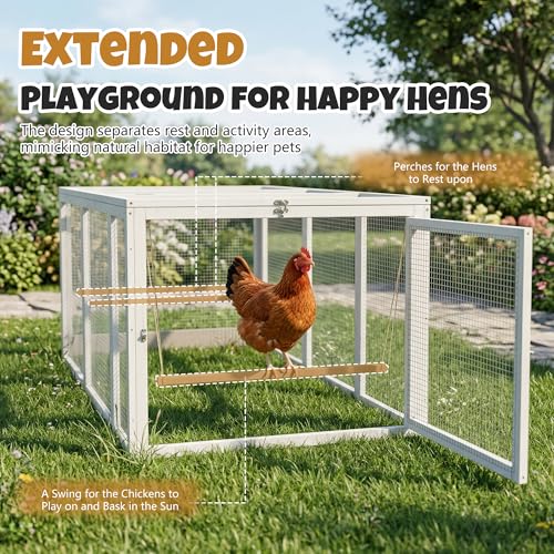 Expandable Chicken Run with Roosting Bars & Swing – Metal Wire Enrichment Poultry Enclosure, Secure Lockable Door, Connectable Design for Coop Expansion – Backyard Habitat for Chickens, Ducks, Rabbits - style: 80.1"L x 27.6"W x 21.5"H