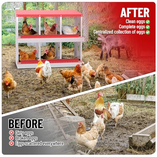 Heavy-Duty Galvanized Steel Chicken Nesting Box – 6 Large Vented Compartments, Rollout Egg Collection, Rustproof, Wall-Mount, Easy Clean – Red - color: Red, size: 6-Holes